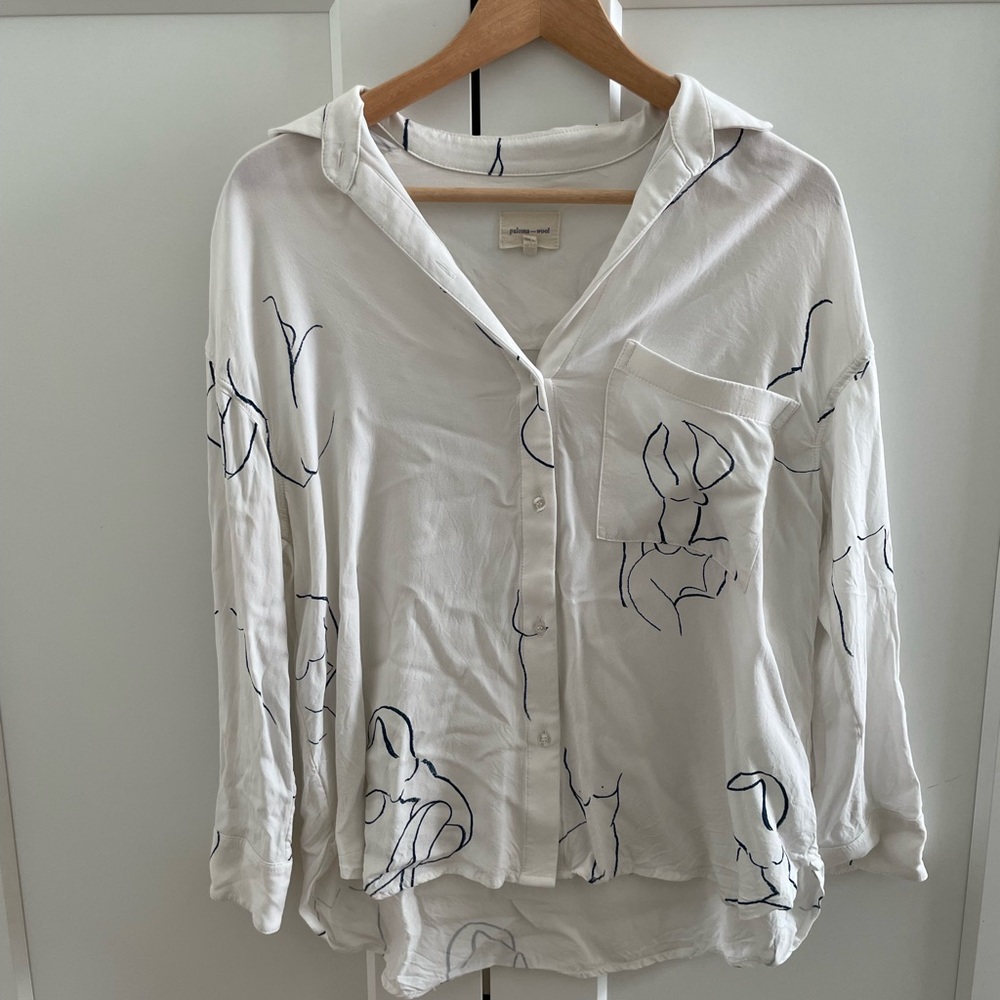Paloma Wool White Blouse with Black Abstract Design